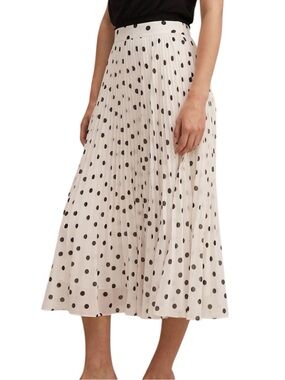 A New Day Cream and black polka dot pleated midi skirt Small